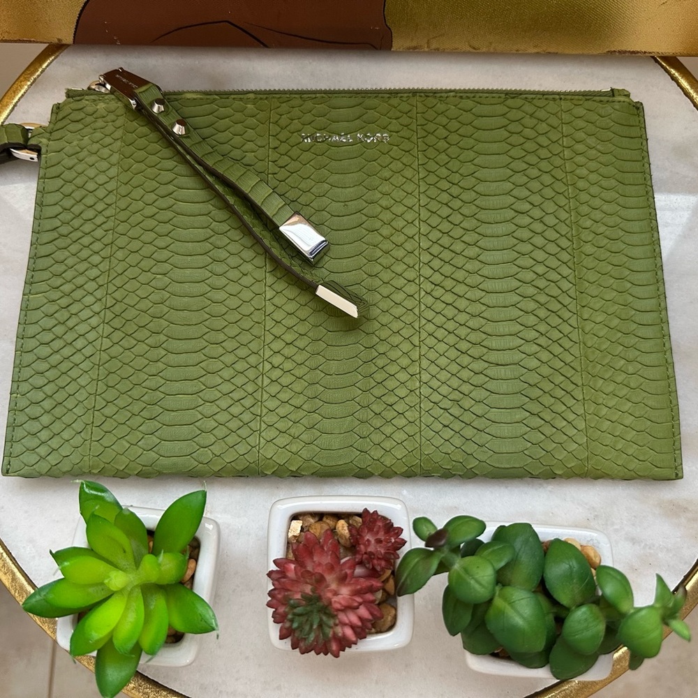 Michael Kors snakeskin Miranda Large Zip Clutch